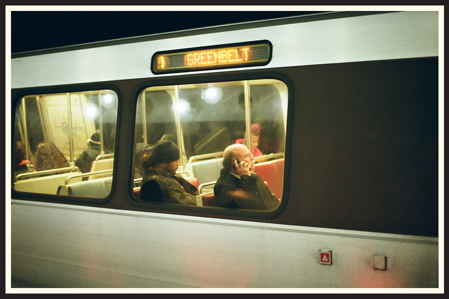 Film photo of commuters on the train in Washington DC