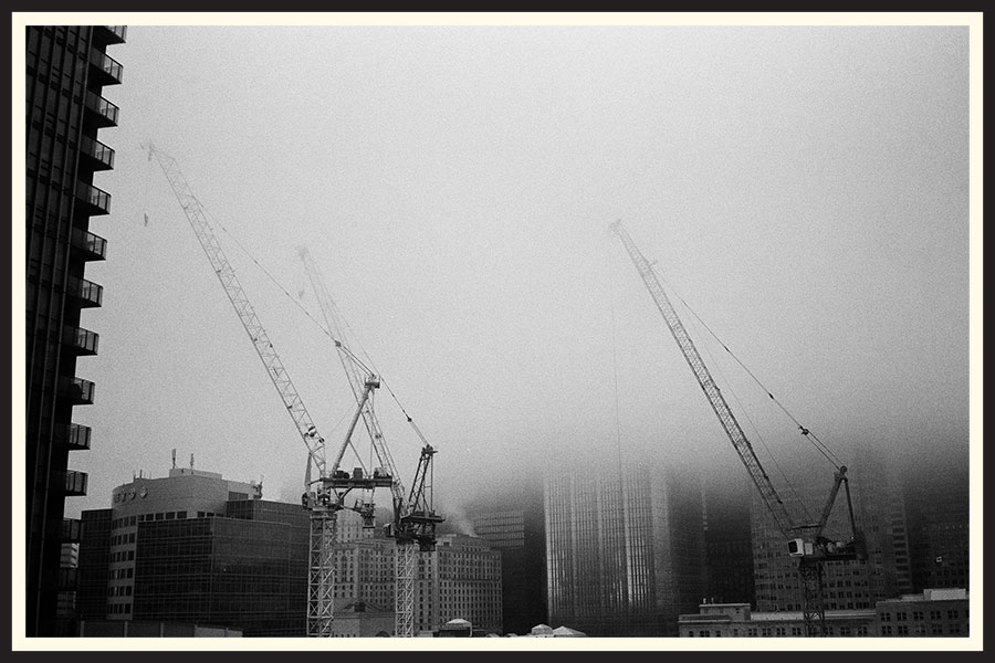 Film photo of a foggy skyline in Toronto