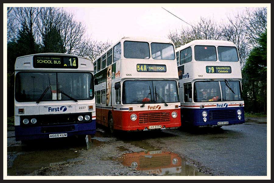 Film photo of Double Decker buses in the UK.